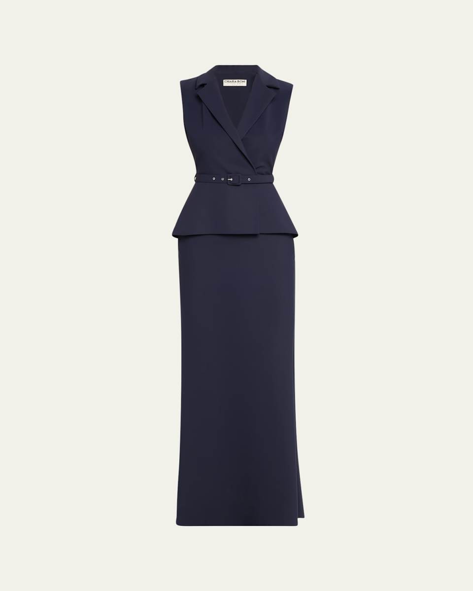 Thadira Belted Peplum Column Gown